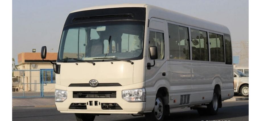 2021 Toyota Coaster bus available for rent in Dubai – 26-seater petrol vehicle